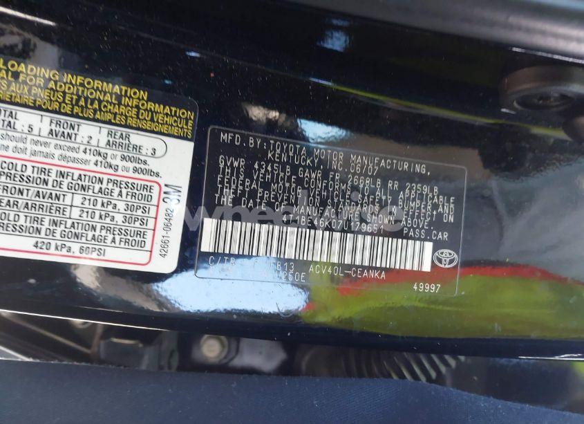 Photo 9 of 2007 Toyota Camry LE (VIN 4T1BE46K07U179651)