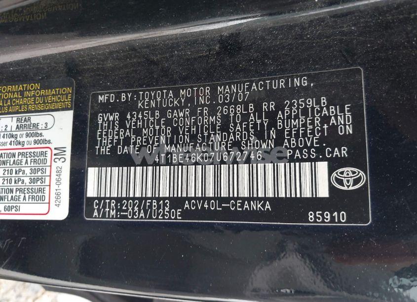 Photo 9 of 2007 Toyota Camry CE (VIN 4T1BE46K07U672746)