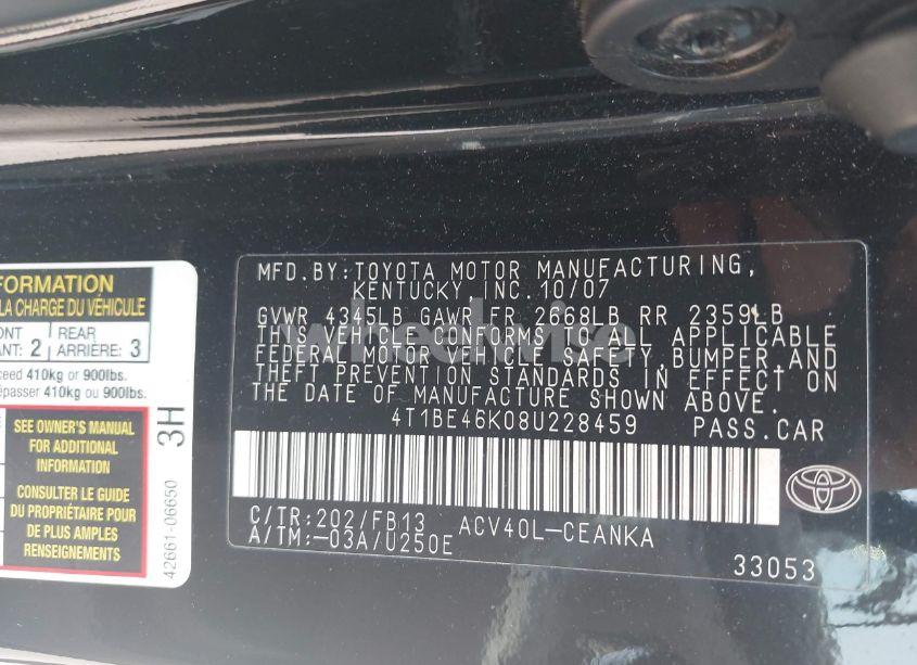 Photo 9 of 2008 Toyota Camry LE (VIN 4T1BE46K08U228459)
