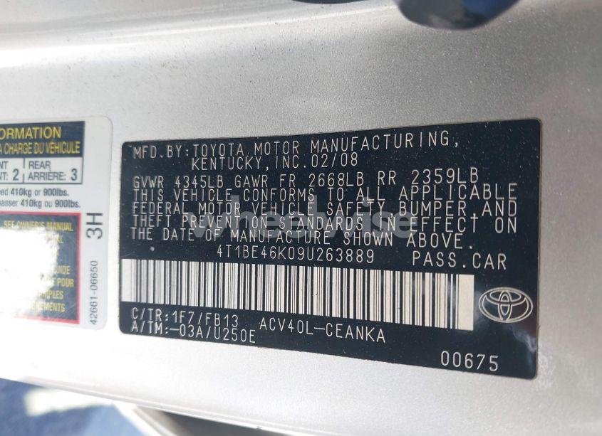 Photo 9 of 2009 Toyota Camry LE (VIN 4T1BE46K09U263889)