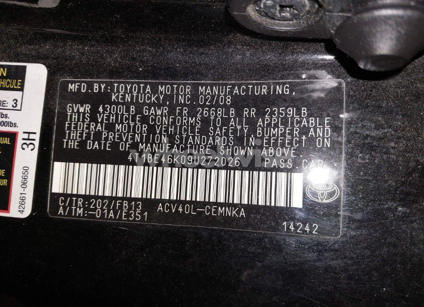 Photo 9 of 2009 Toyota Camry (VIN 4T1BE46K09U272026)