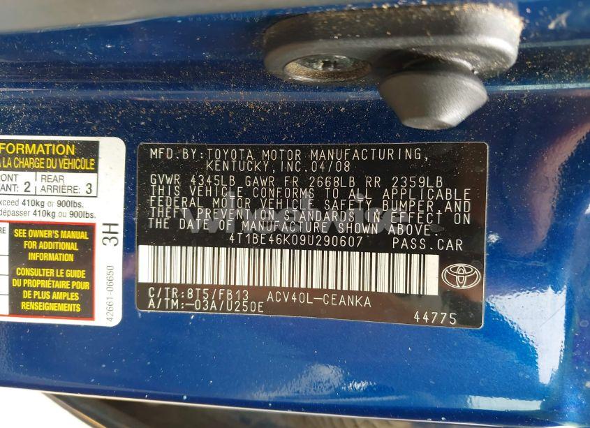 Photo 9 of 2009 Toyota Camry SE/LE/XLE (VIN 4T1BE46K09U290607)