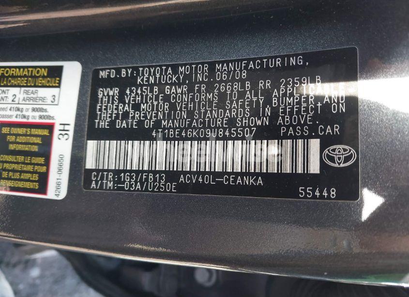 Photo 9 of 2009 Toyota Camry LE (VIN 4T1BE46K09U845507)