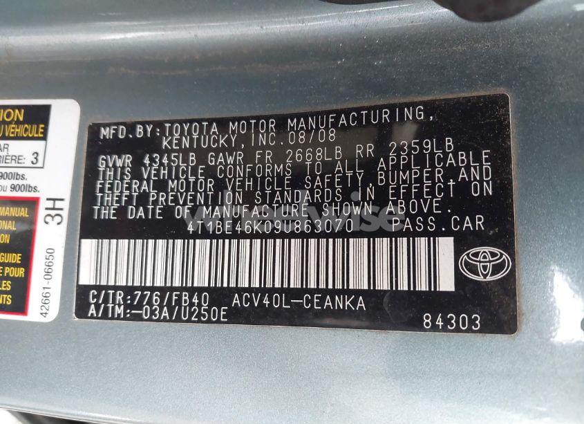 Photo 9 of 2009 Toyota Camry LE (VIN 4T1BE46K09U863070)