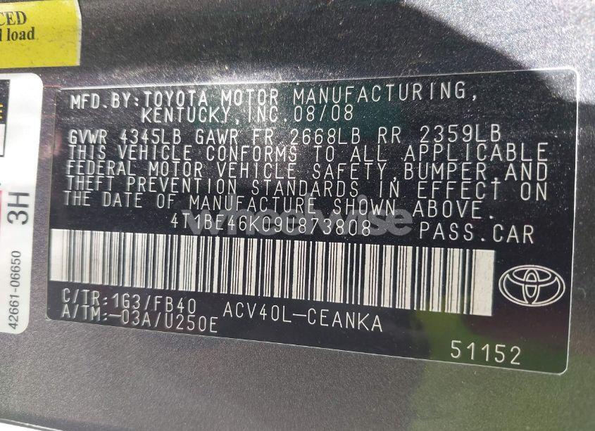 Photo 9 of 2009 Toyota Camry LE (VIN 4T1BE46K09U873808)
