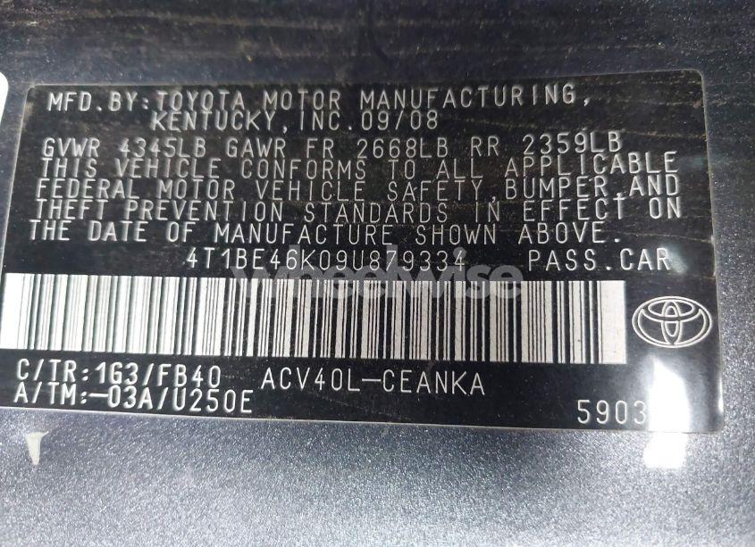 Photo 9 of 2009 Toyota Camry LE (VIN 4T1BE46K09U879334)