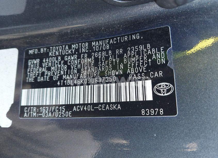 Photo 9 of 2009 Toyota Camry SE (VIN 4T1BE46K09U897350)