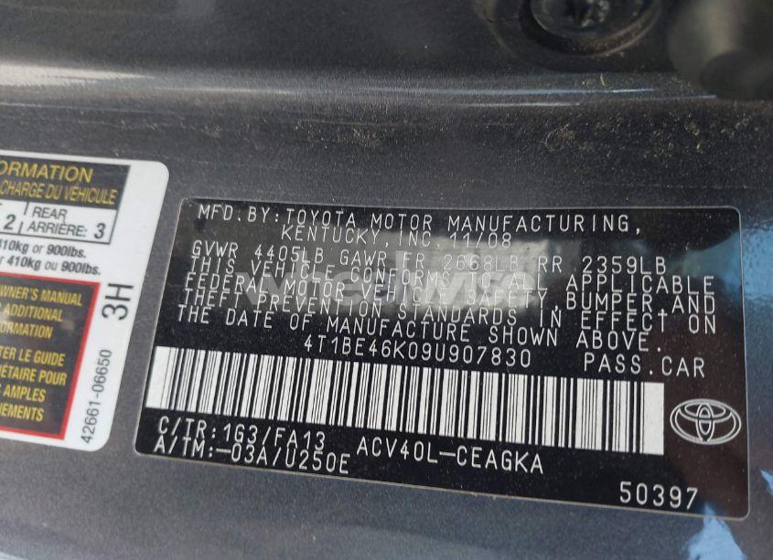 Photo 9 of 2009 Toyota Camry XLE (VIN 4T1BE46K09U907830)