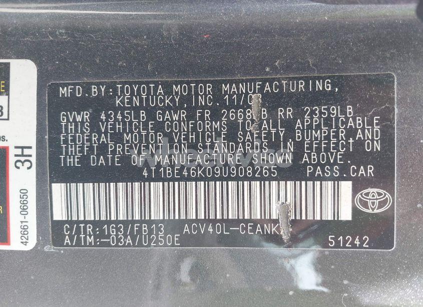 Photo 9 of 2009 Toyota Camry LE (VIN 4T1BE46K09U908265)