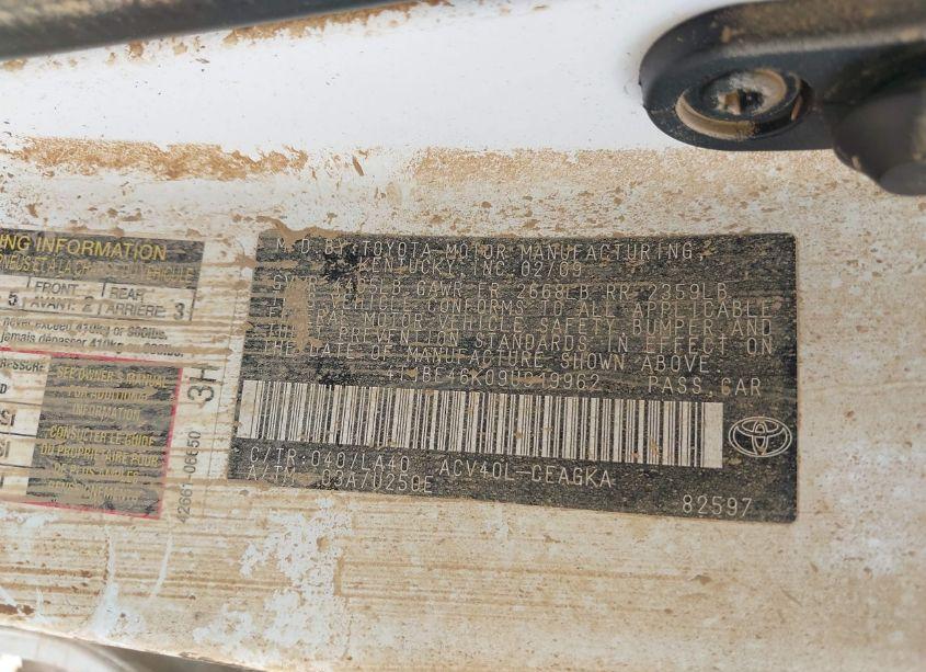 Photo 9 of 2009 Toyota Camry XLE (VIN 4T1BE46K09U919962)