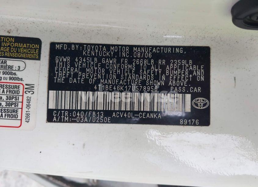 Photo 9 of 2007 Toyota Camry LE (VIN 4T1BE46K17U578956)