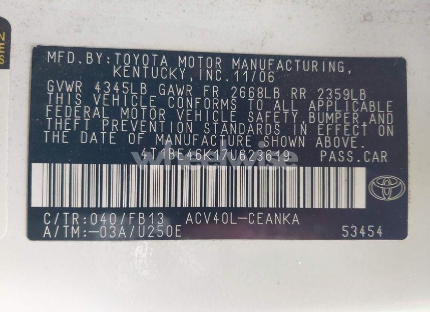 Photo 9 of 2007 Toyota Camry CE (VIN 4T1BE46K17U623619)