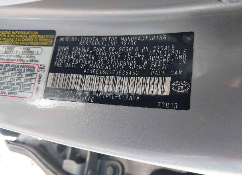 Photo 9 of 2007 Toyota Camry LE (VIN 4T1BE46K17U636452)