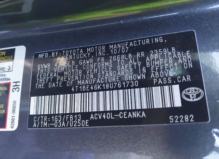 Photo 9 of 2008 Toyota Camry LE (VIN 4T1BE46K18U761730)