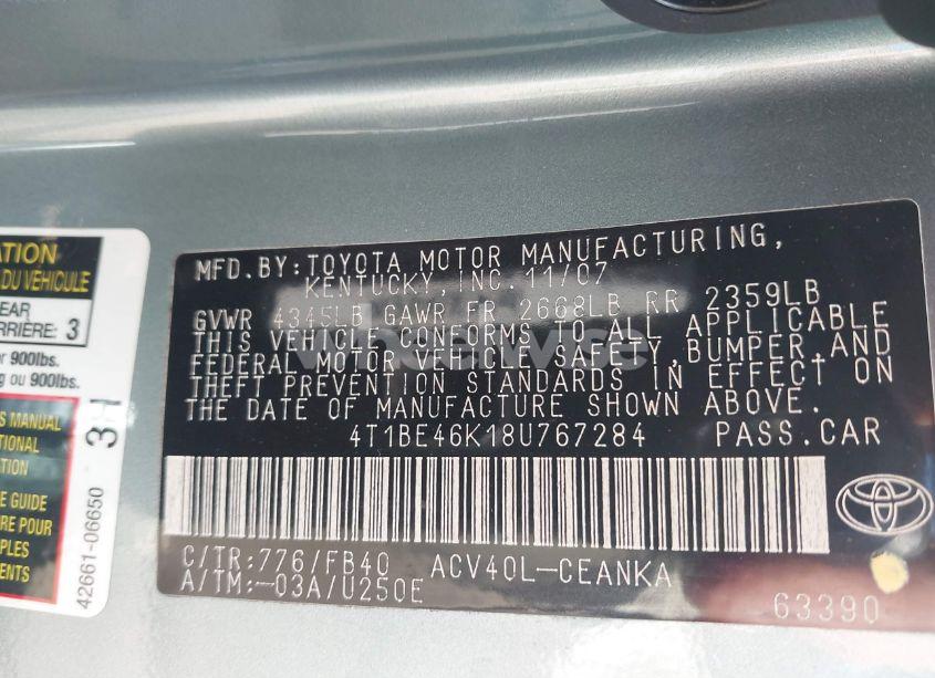 Photo 9 of 2008 Toyota Camry LE (VIN 4T1BE46K18U767284)