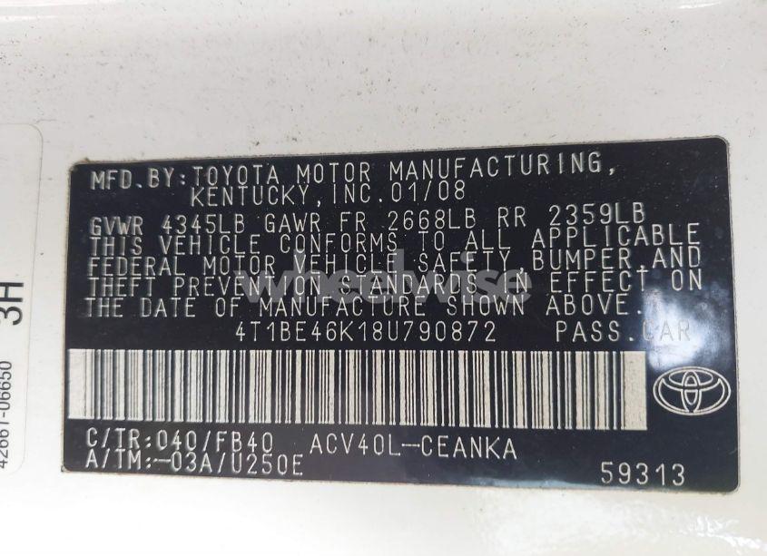 Photo 9 of 2008 Toyota Camry LE (VIN 4T1BE46K18U790872)