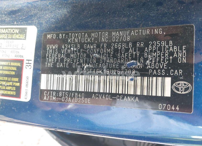 Photo 9 of 2009 Toyota Camry LE (VIN 4T1BE46K19U267708)