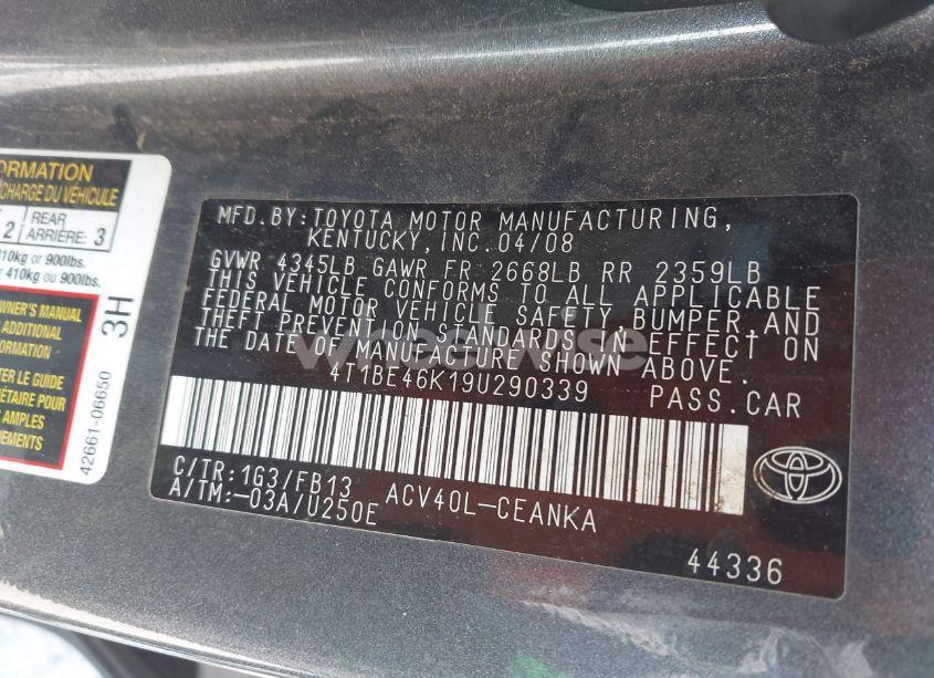 Photo 9 of 2009 Toyota Camry LE (VIN 4T1BE46K19U290339)