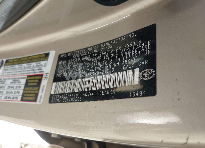 Photo 9 of 2009 Toyota Camry LE (VIN 4T1BE46K19U291653)