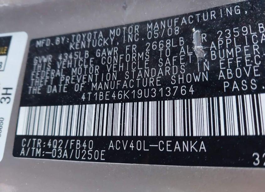 Photo 9 of 2009 Toyota Camry (VIN 4T1BE46K19U313764)