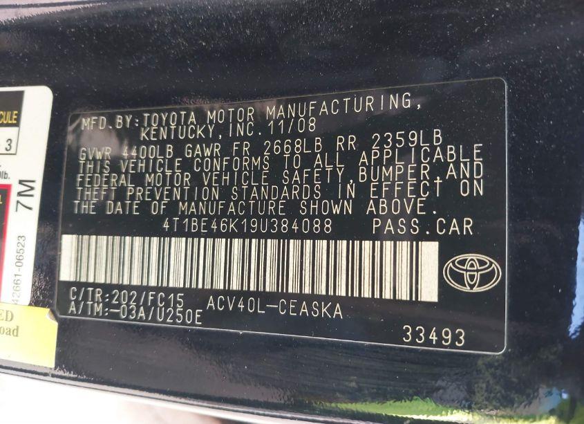 Photo 9 of 2009 Toyota Camry SE (VIN 4T1BE46K19U384088)