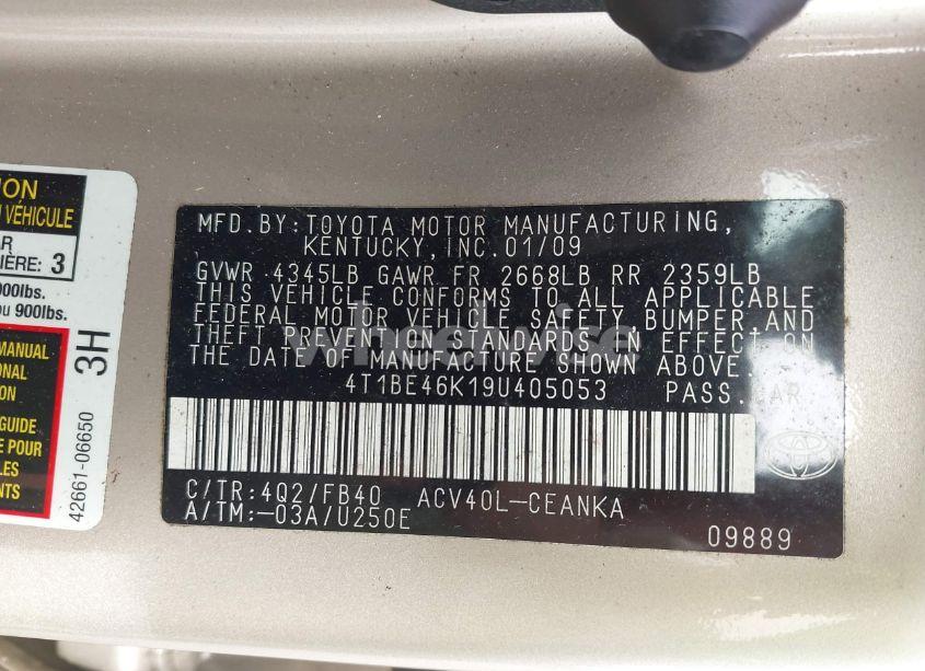Photo 9 of 2009 Toyota Camry (VIN 4T1BE46K19U405053)