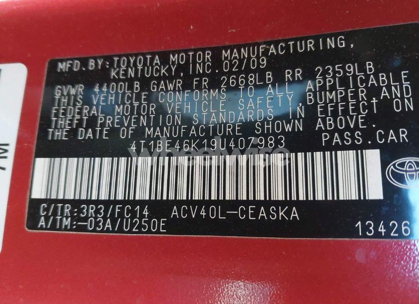 Photo 9 of 2009 Toyota Camry SE (VIN 4T1BE46K19U407983)