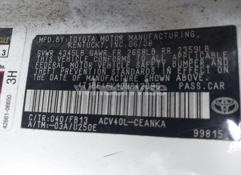 Photo 9 of 2009 Toyota Camry LE (VIN 4T1BE46K19U842096)