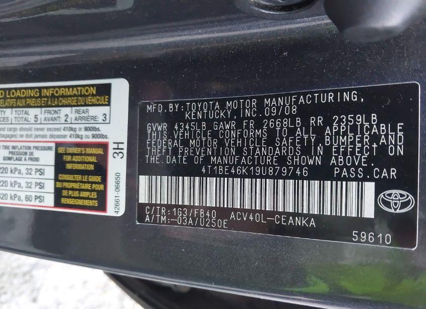 Photo 9 of 2009 Toyota Camry LE (VIN 4T1BE46K19U879746)