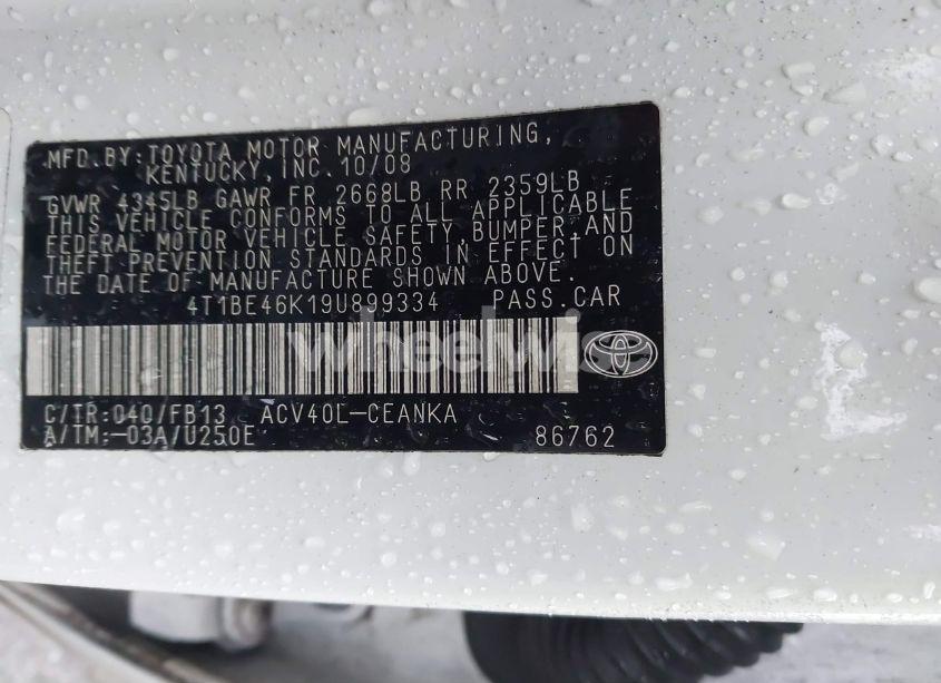 Photo 9 of 2009 Toyota Camry LE (VIN 4T1BE46K19U899334)