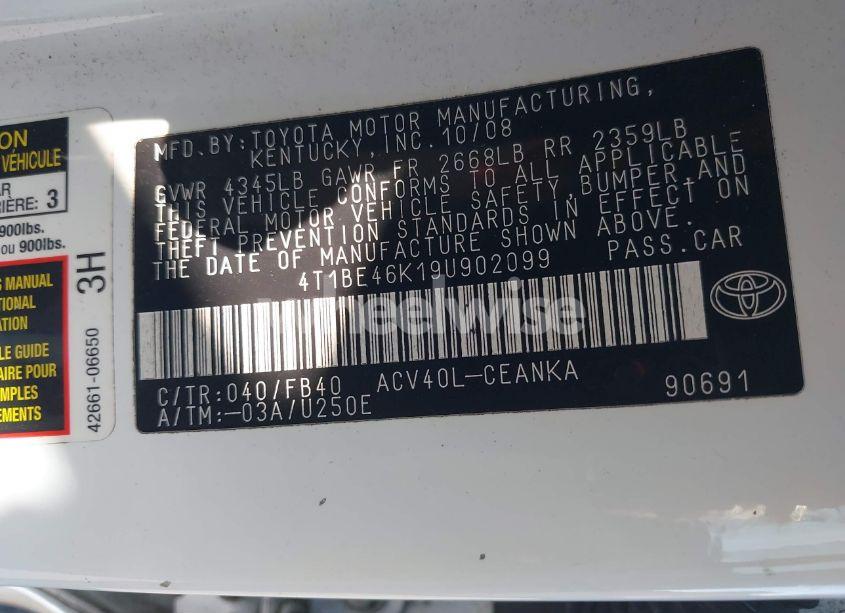 Photo 9 of 2009 Toyota Camry (VIN 4T1BE46K19U902099)