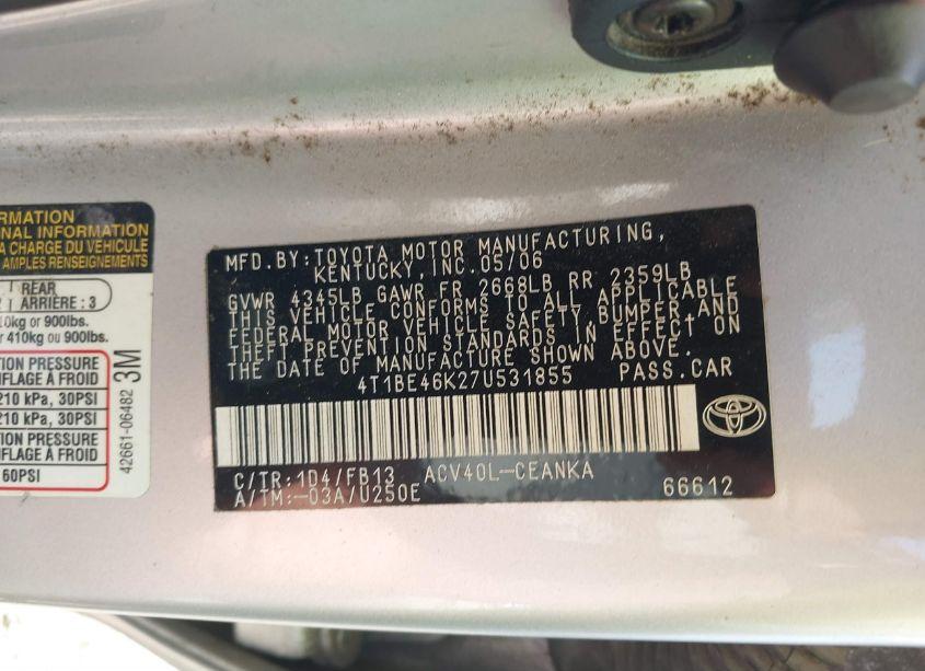 Photo 9 of 2007 Toyota Camry LE (VIN 4T1BE46K27U531855)