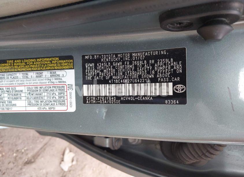 Photo 9 of 2007 Toyota Camry LE (VIN 4T1BE46K27U642213)