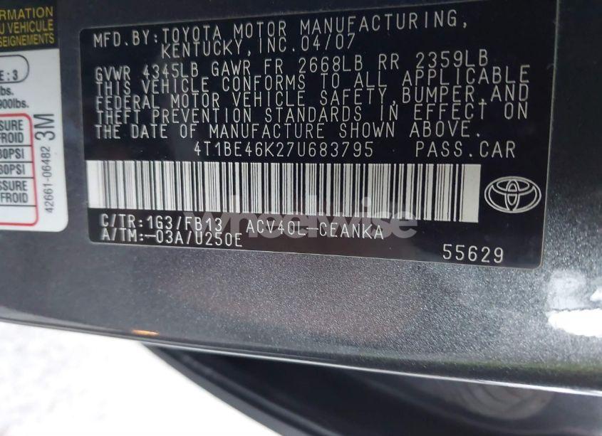 Photo 9 of 2007 Toyota Camry LE (VIN 4T1BE46K27U683795)