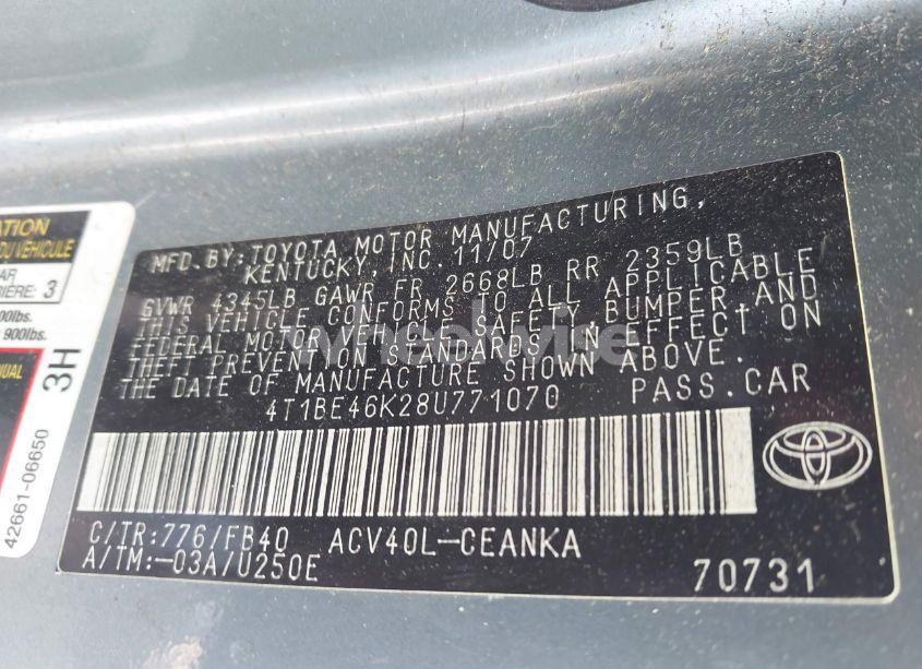 Photo 9 of 2008 Toyota Camry LE (VIN 4T1BE46K28U771070)