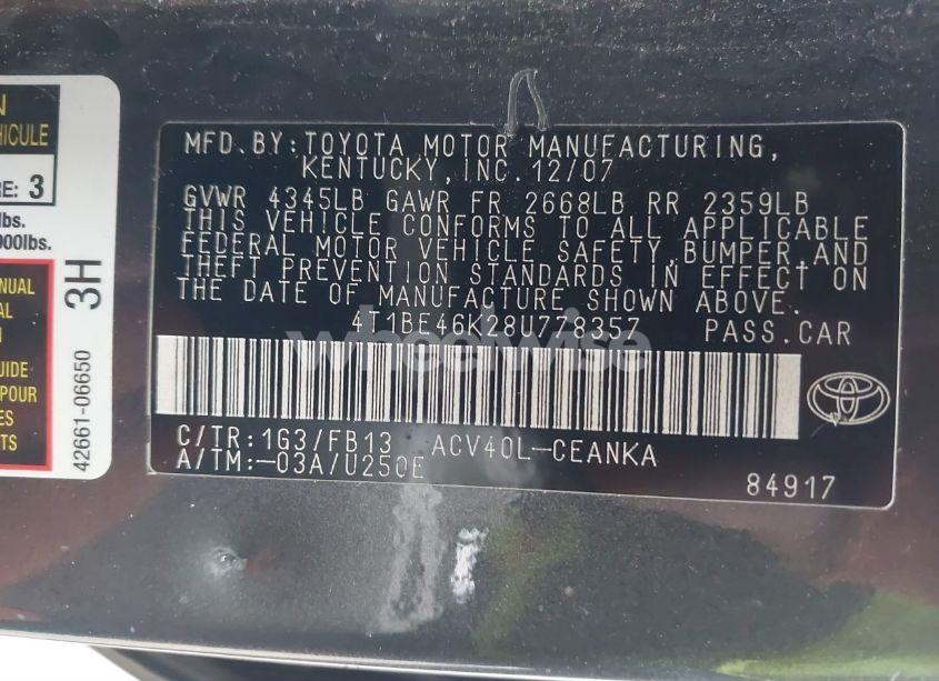 Photo 9 of 2008 Toyota Camry LE (VIN 4T1BE46K28U778357)