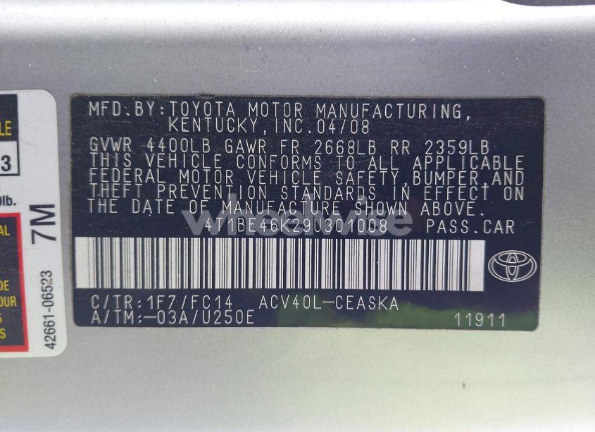 Photo 9 of 2009 Toyota Camry SE (VIN 4T1BE46K29U301008)