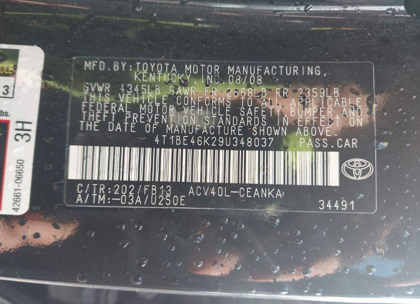 Photo 9 of 2009 Toyota Camry LE (VIN 4T1BE46K29U348037)