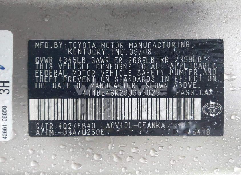 Photo 9 of 2009 Toyota Camry LE (VIN 4T1BE46K29U356025)