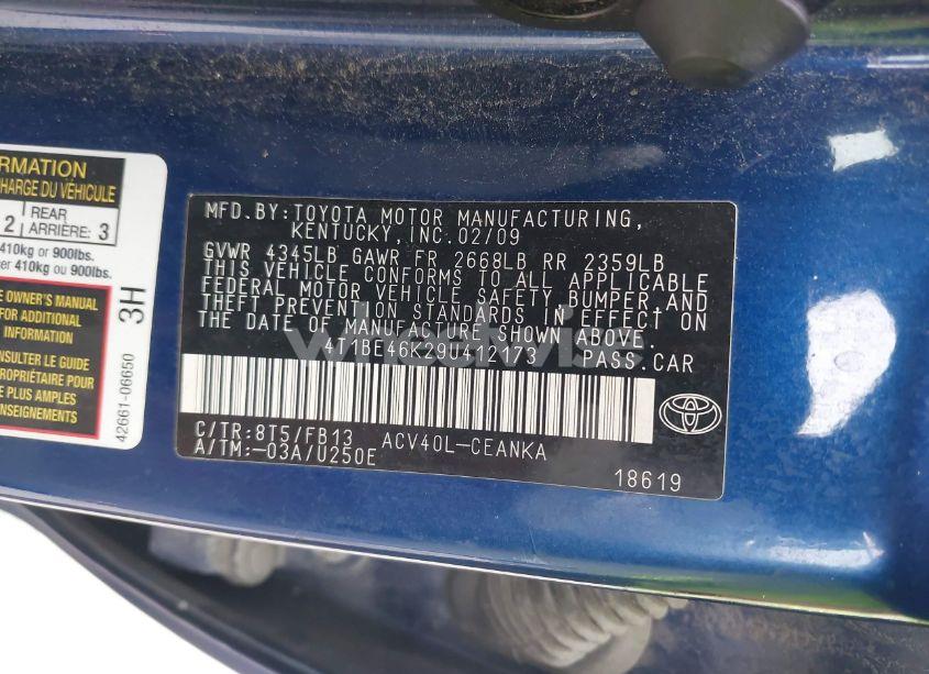 Photo 9 of 2009 Toyota Camry LE/SE/XLE (VIN 4T1BE46K29U412173)