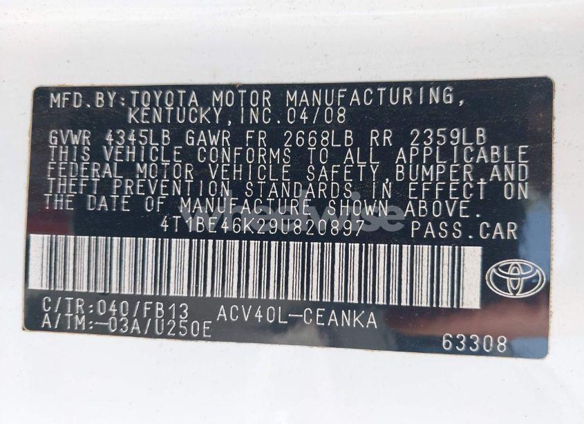 Photo 9 of 2009 Toyota Camry LE/SE/XLE (VIN 4T1BE46K29U820897)