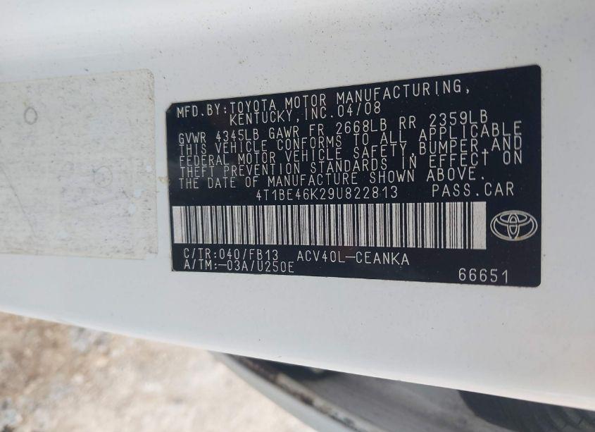 Photo 9 of 2009 Toyota Camry (VIN 4T1BE46K29U822813)