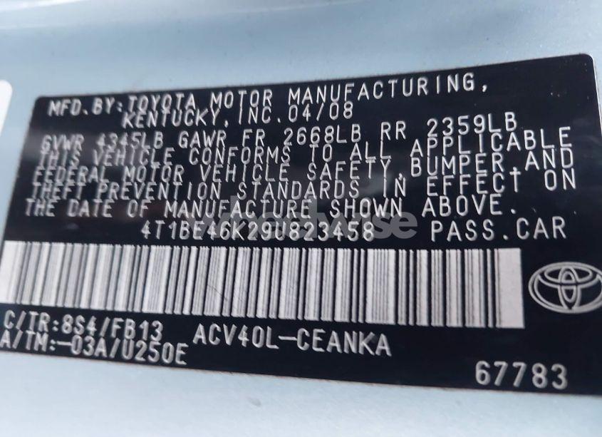 Photo 9 of 2009 Toyota Camry LE (VIN 4T1BE46K29U823458)