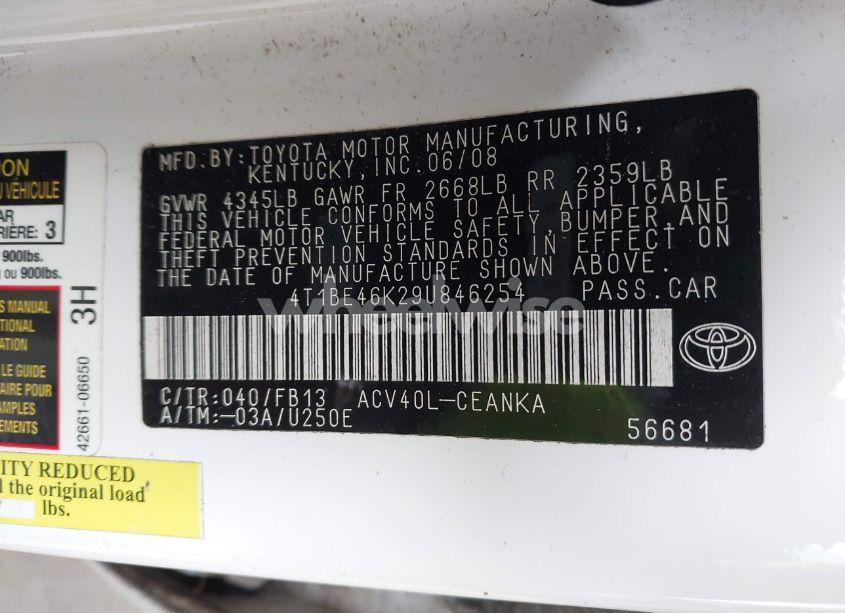 Photo 9 of 2009 Toyota Camry (VIN 4T1BE46K29U846254)