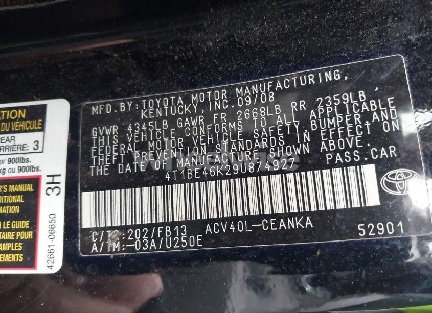 Photo 9 of 2009 Toyota Camry LE (VIN 4T1BE46K29U874927)