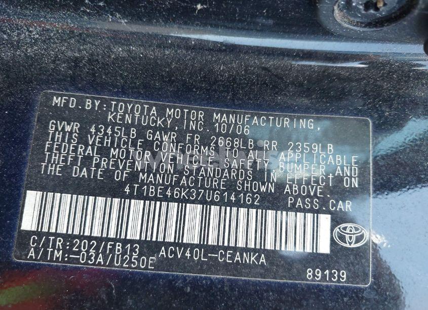 Photo 9 of 2007 Toyota Camry LE (VIN 4T1BE46K37U614162)