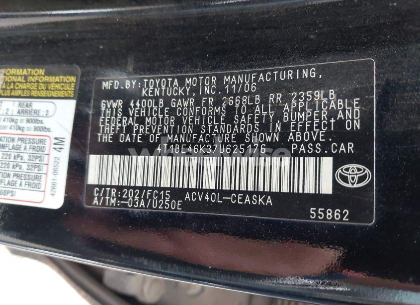 Photo 9 of 2007 Toyota Camry SE (VIN 4T1BE46K37U625176)