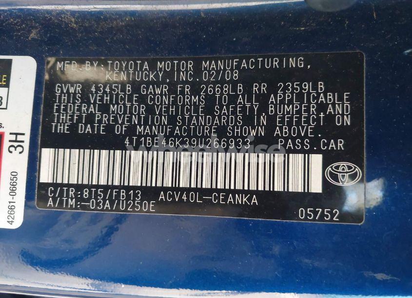 Photo 9 of 2009 Toyota Camry LE (VIN 4T1BE46K39U266933)