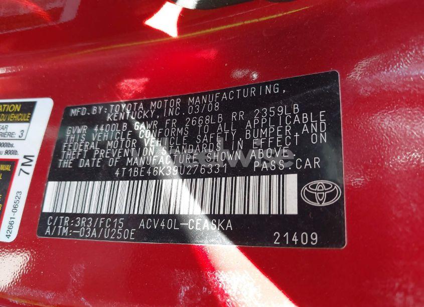 Photo 9 of 2009 Toyota Camry SE (VIN 4T1BE46K39U276331)