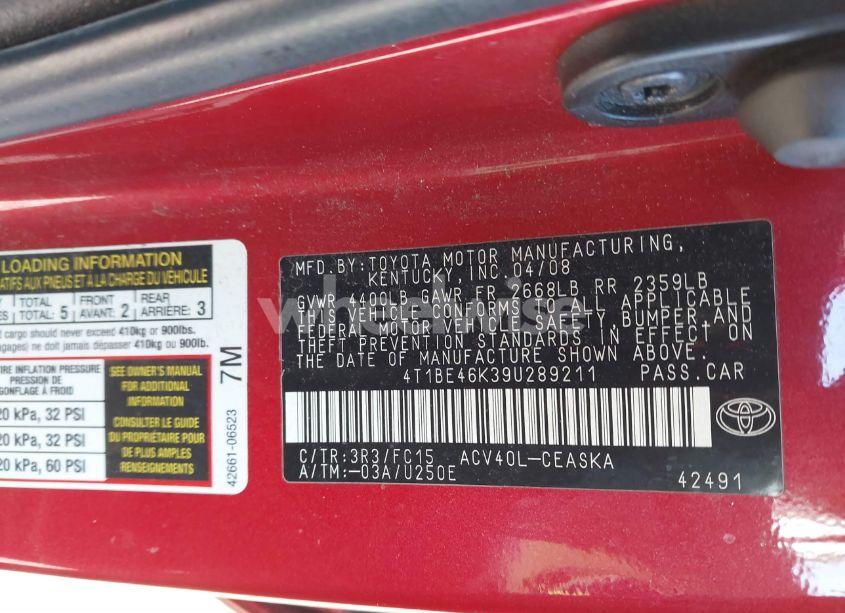 Photo 9 of 2009 Toyota Camry SE (VIN 4T1BE46K39U289211)